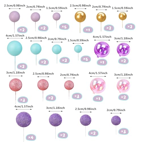 50PCS Pink Blue Purple Macaron Ball Cake Toppers for DIY Baking & Wedding Decor