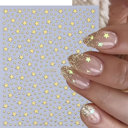 Star Nail Stickers 3D Self-Adhesive Celestial Nail Decals 8 Sheets