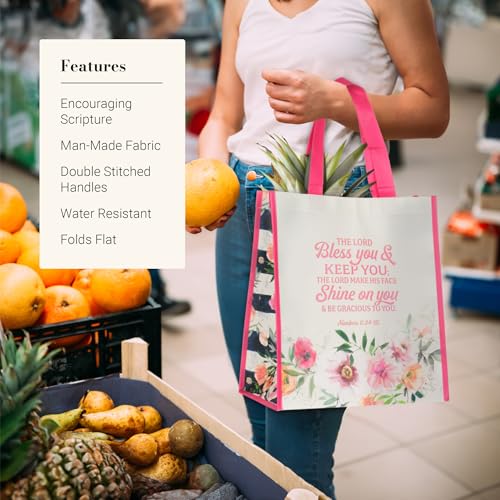 Christian Art Gifts Floral Tote Bag - Numbers 6:24 Creamy Pink Scripture Bag