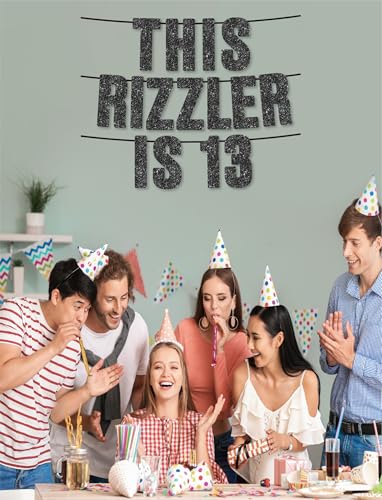 Pre-Strung Black Glitter 13th Birthday Banner - Funny Gen Z Design