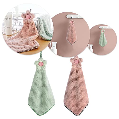 2Pcs Hanging Hand Towels, Super Soft Absorbent Coral Fleece Kitchen Towels