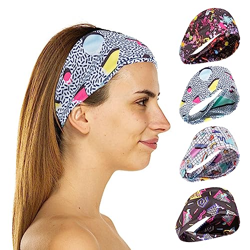 Degpum 80s 90s Retro Wide Headbands 4 Pcs Vintage Sweatbands