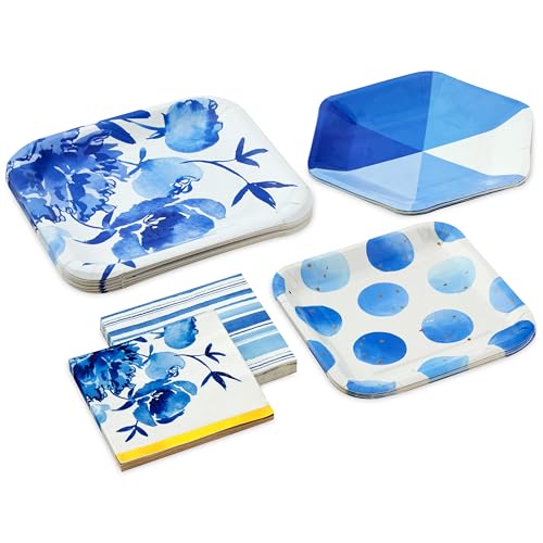 Hallmark Blue Floral Party Supplies Set for 16 Guests
