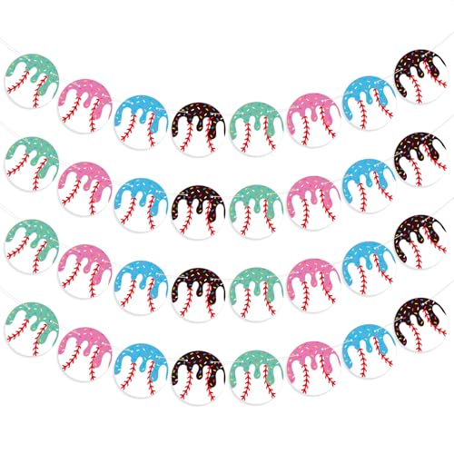 Yexiya Ice Cream Baseball Theme Party Banner - 4 Pcs Hanging Decor
