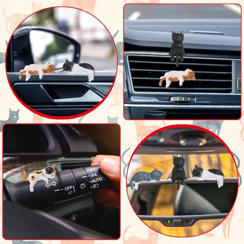 Matwsec 5 Pcs Cute Cat Car Dashboard Decor & Rear View Mirror Accessories