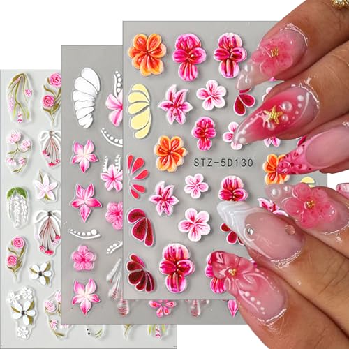 5D Embossed Floral Nail Art Stickers Self-Adhesive Flower Decals