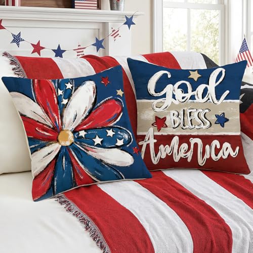 Artscope 4th of July Throw Pillow Covers, 18x18 Inch Patriotic Set of 4
