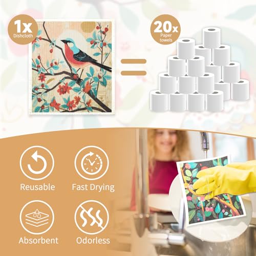 Swedish Dishcloths Set - 6-Pack Reusable Kitchen Towels with Clips