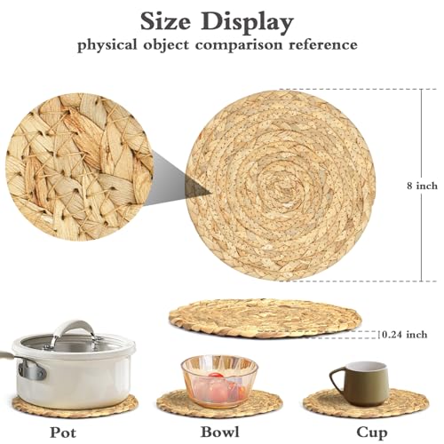 Boho Water Hyacinth Trivets Set of 3 - 8 Inch Heat Resistant Hot Pads