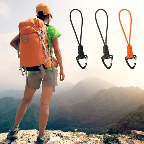3PCS Paracord Keychain Carabiner, Braided Lanyard Key Chain Men/Women Triangle Buckle Lock Clip Heavy Duty Hook for Car Keys Outdoor Survival Camping Hiking 3 Colors