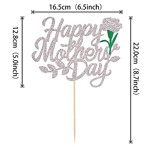 Happy Mother's Day Silver Glitter Cake Topper - Love You Mom Pick