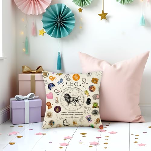 Leo Zodiac Throw Pillow Cover 18x18, Astrology Gift for Women
