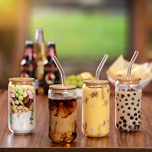 NETANY 16 oz Glass Cup with Bamboo Lid and Glass Straw - Single Pack