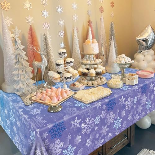 QUERICKY 2 Pack Snowflake Plastic Tablecloths 87x51 Blue Purple Winter Party