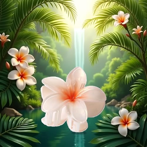 Myuiao White Plumeria Flower Hair Claw Clip - Hawaiian Hair Jaw Clip for Thin Hair