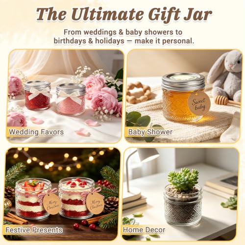 STARDISDE 4oz Clear Glass Mason Jars 8-Pack with Lids - Vintage Style, Food-Grade, Leakproof, DIY & Gift Set