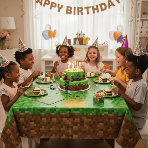 Pixel Gaming Birthday Party Tablecloth Set - 3 Pack with 50 Stickers