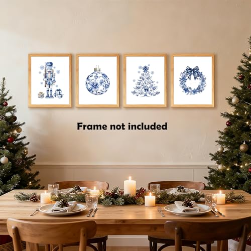 Chinoiserie Christmas Wall Art Prints Set of 4 - 8x10 Inch Unframed Decor