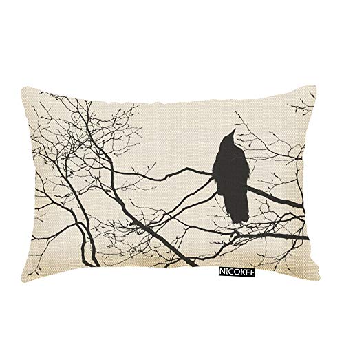 Nicokee Gothic Raven Throw Pillow Cover 20x12 Inches - Tree Branch Decor, Double-Sided Pattern, Hidden Zipper, Pack of 1