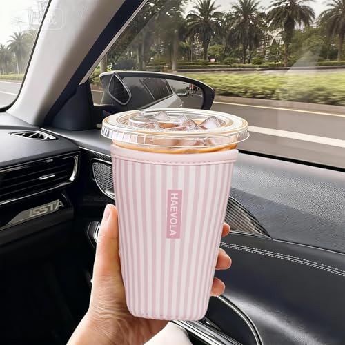 Reusable Insulated Neoprene Iced Coffee Cup Sleeve - Pink Stripes