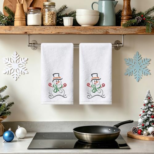 Christmas Hand Towels Set of 2 - Embroidered Snowman Design