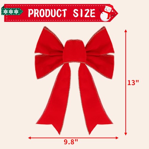 Frekkoy Christmas Bows - 12Pcs Christmas Red Velvet Bows 9''x13'' Packaged in a Box, Perfect for Gift Wrapping, Tree, Wreath, Gifts & Home Christmas Decorations