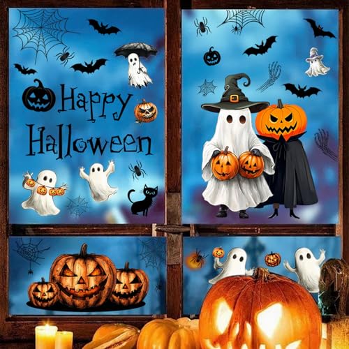 Halloween Window Clings 8 Sheet Cute Ghost Pumpkin Bats Decals