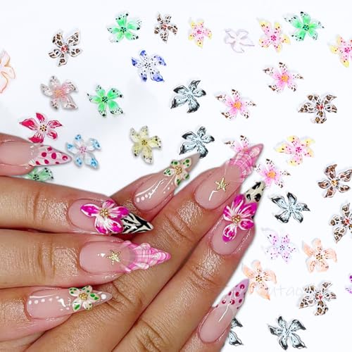 50Pcs Colorful Flower Nail Charms 3D Resin Floral Rhinestones for Manicures