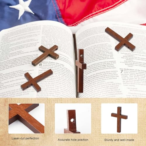 Yomirduy 50 Pack Wooden Crosses for Crafts - Small Keychains & Pendants