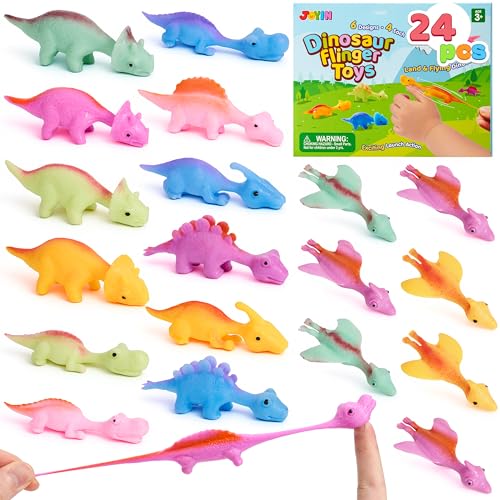 JOYIN 24 Pcs Dinosaur Flinger Toys - Stretchy Flying Slingshots