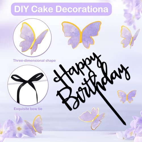 17PCS Butterfly Cake Toppers with Bows for Birthday Parties