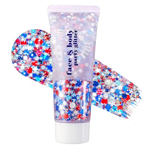 Miniling Patriotic Red White and Blue Body Glitter Gel - 4th of July Face and Hair Makeup