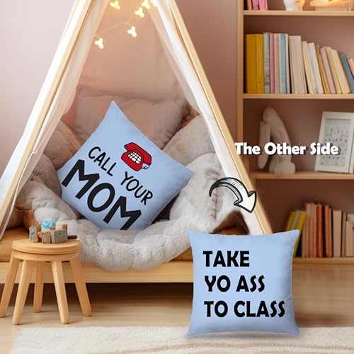 Funny Call Your Mom Pillow Cover 18x18 - Cozy Flannel Dorm Decor
