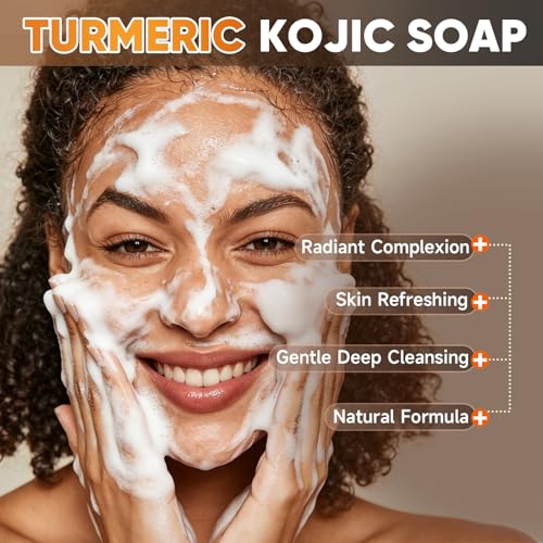 SOSILYARA Turmeric Kojic Acid Soap Bars 3-Pack with Foaming Mesh - SLS-Free