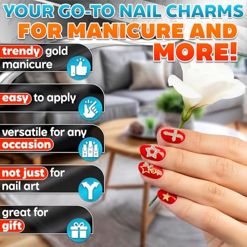 Evrblock 110 Pcs Gold Star Nail Charms Kit - 12 Assorted Alloy Designs