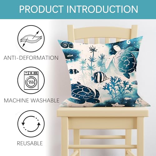 Under The Sea Turtle Decorative Pillow Covers - 18x18 Set of 2