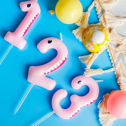 Pink Shark Number 4 Birthday Candle - Ocean Theme Cake Topper