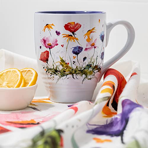 DEMDACO Dean Crouser Wildflowers Watercolor Purple on White 16 Ounce Glossy Ceramic Stoneware Coffee & Tea Mug With Handle