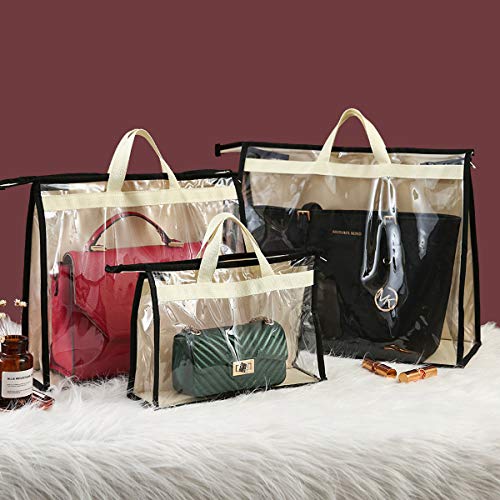 CINPIUK Beige XL Clear Handbag Storage Bags with Zipper & Handle – Closet Organizer for Purses