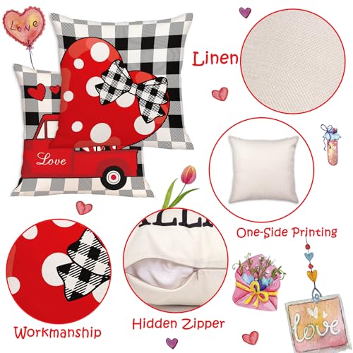 Geefuun 4-Piece Valentine’s Day Checked Throw Pillow Covers, 18x18 Inches