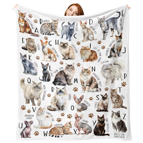 Cat Alphabet Flannel Throw Blanket - 50 x 60 inches, Cute Design