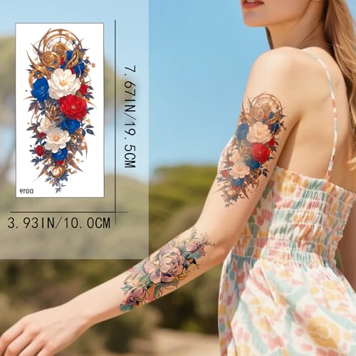 Watercolor 3D Flower Temporary Sleeve Tattoos 24 Sheets Bulk