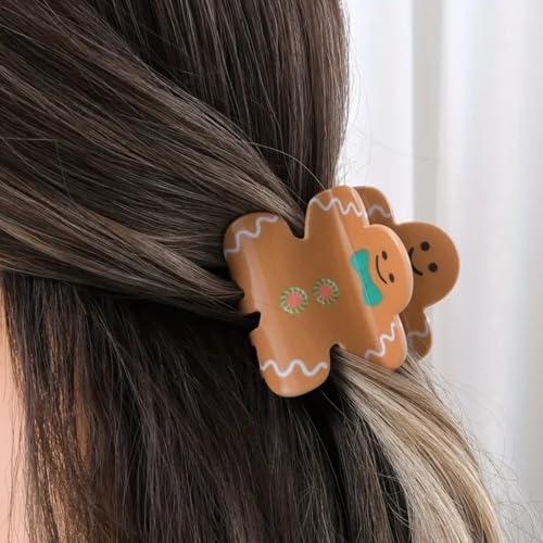 LETSWIN Gingerbread Man Hair Claw Clip Cute Christmas Acrylic Jaw Clip