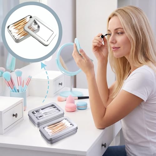 Portable Cotton Swab Holder Metal Storage Box - 2 Pcs Travel Organizer