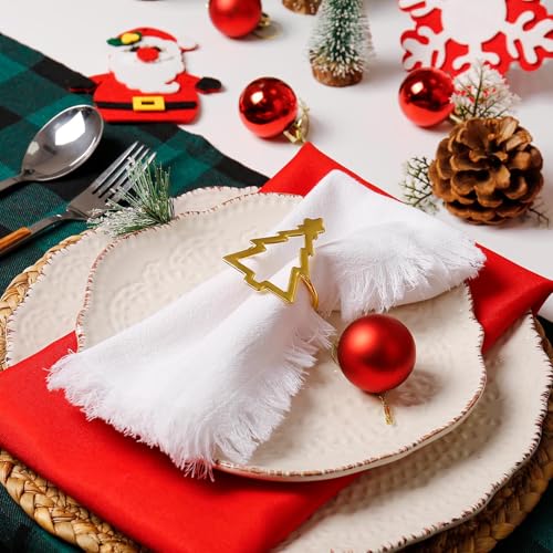 Christmas Tree Napkin Rings Set of 12 - Gold Hollow Holiday Table Decor