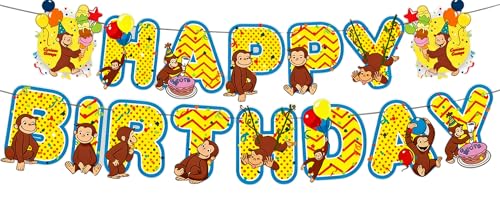 Curious Monkey Birthday Banner, 15-Piece Cartoon Party Decoration Set