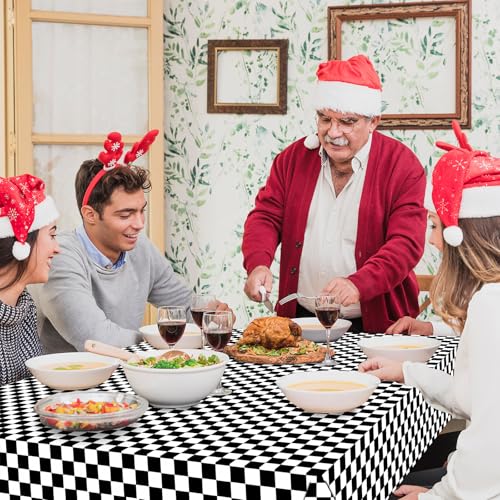 Black and White Checkered Plastic Tablecloths 4-Pack, 54x108 Inch Disposable Rectangle Table Cloth for Parties and Picnics