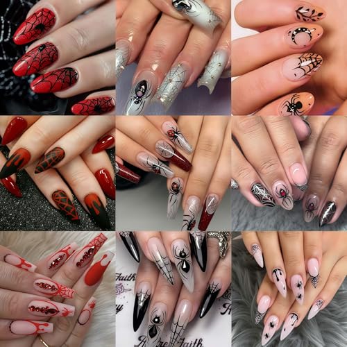 Halloween Spider Nail Stickers Rhinestone 3D Self-Adhesive Decals 6 Sheets
