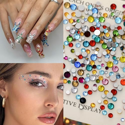 1440Pcs 3D Flatback Rhinestones Nail Art Gems Mixed Colors Crystal Diamonds