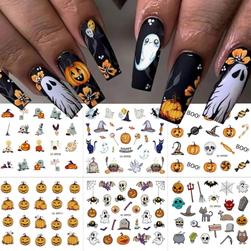 30 Sheets Halloween Nail Art Stickers 3D Self-Adhesive Gothic Decals